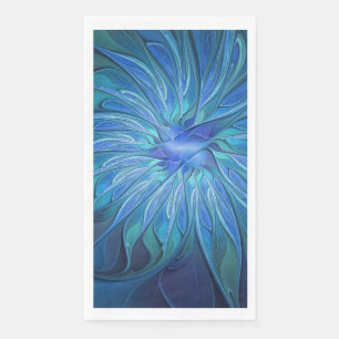 Blaue Blumen-Fantasie-Muster, abstrakte Fraktal-Ku Serviette