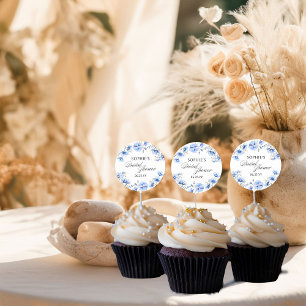 Blaue Blumen Florale Kalligrafie Brautparty Runder Aufkleber