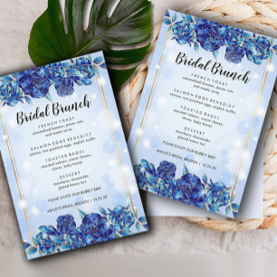 Blaue Blumen Funkelnd Elegantes Brunch Menü Menükarte