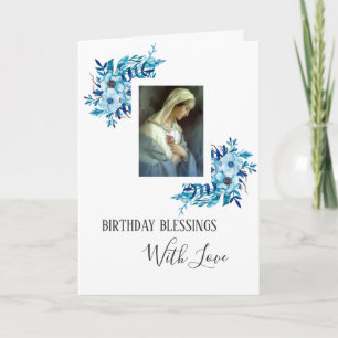 Blaue Blumen   Geburtstag   Jungfrau Maria Karte
