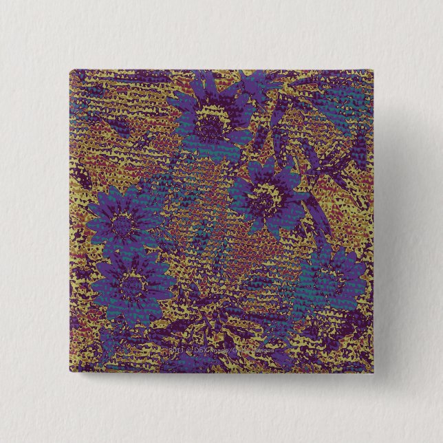 Blaue Blumen gegen Blatttarnungsmuster Button (Vorderseite)