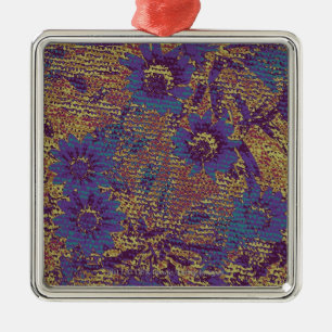 Blaue Blumen gegen Blatttarnungsmuster Ornament Aus Metall