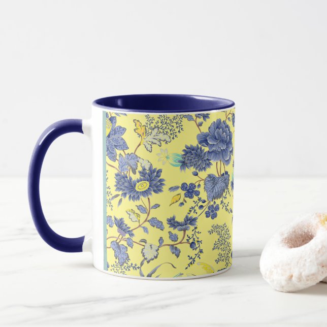 Blaue Blumen Gelbe Tasse (Mit Donut)