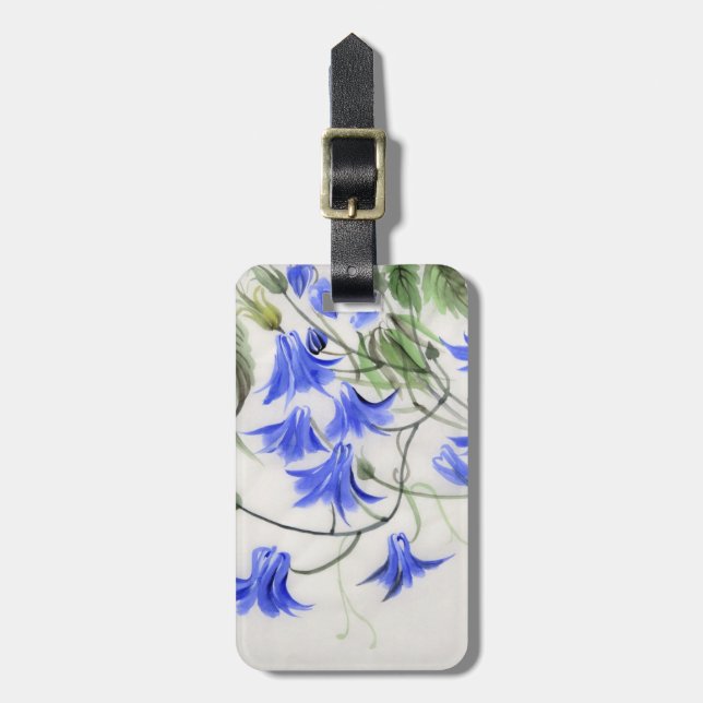 Blaue Blumen Gepäckanhänger (Vorderseite vertikal)
