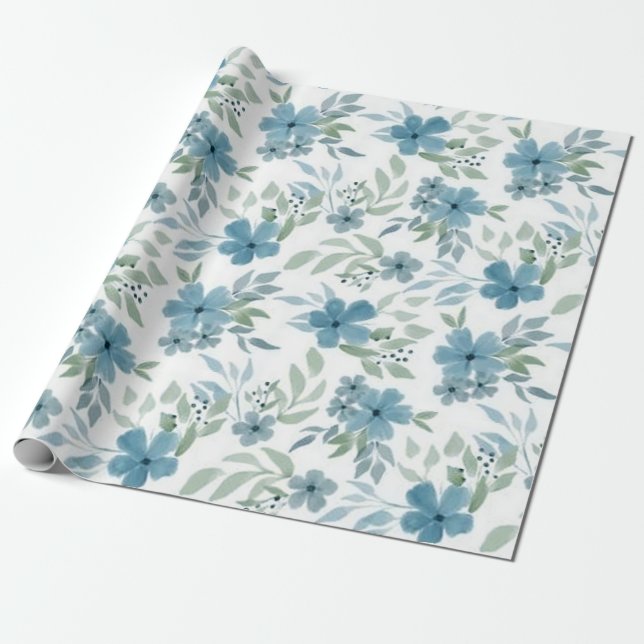 Blaue Blumen Geschenkpapier (Ungerollt)