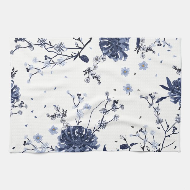 Blaue Blumen Geschirrtuch (Horizontal)