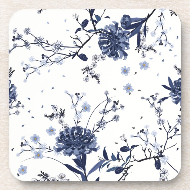 Blaue Blumen Getränkeuntersetzer (Vorderseite)