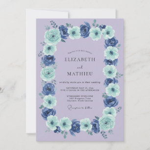 Blaue Blumen-Girlande Hochzeit Einladung