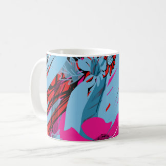 Blaue Blumen-Graffiti-Muster-Tasse | Farbige Urban Kaffeetasse