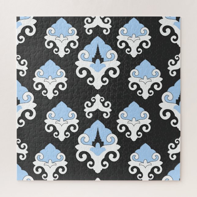 Blaue Blumen Grauer Hintergrund Muster (Vertikal)