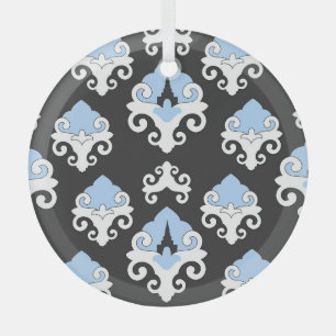 Blaue Blumen Grauer Hintergrund Muster Ornament Aus Glas