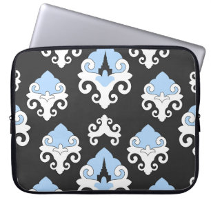 Blaue Blumen Graues Hintergrundmuster Laptopschutzhülle