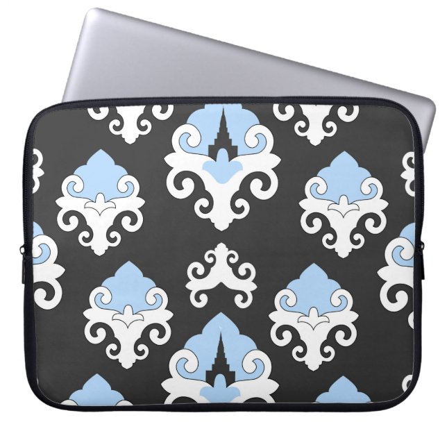Blaue Blumen Graues Hintergrundmuster Laptopschutzhülle (Vorderseite)