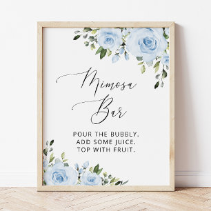 Blaue Blumen, Grün, Boho, Mimosa-Bar  Poster