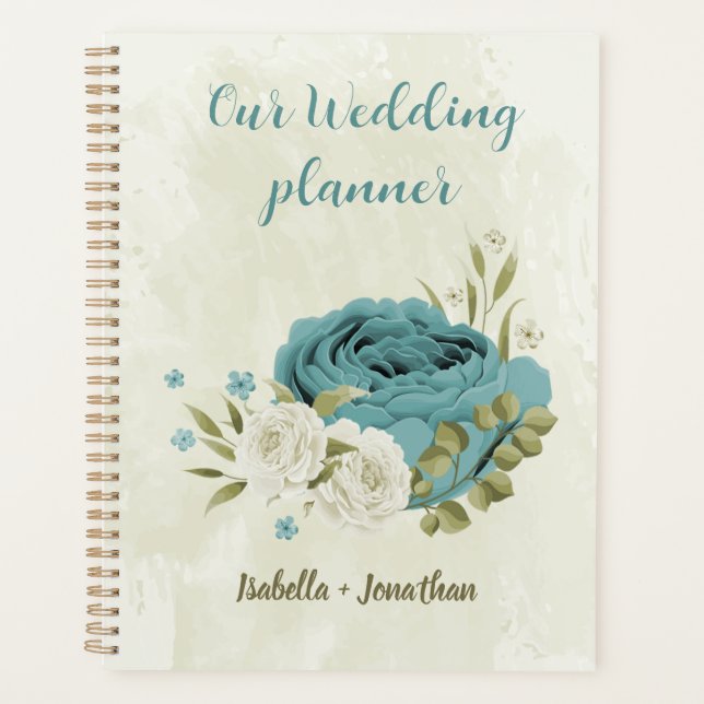 Blaue Blumen Grüne Hochzeit Planer (Vorderseite)