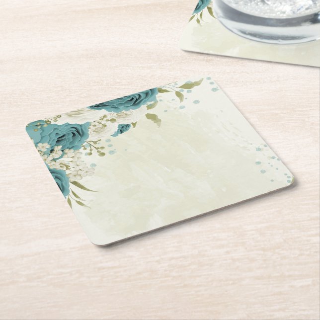 Blaue Blumen Grüne Hochzeit Rechteckiger Pappuntersetzer (angewinkelt)