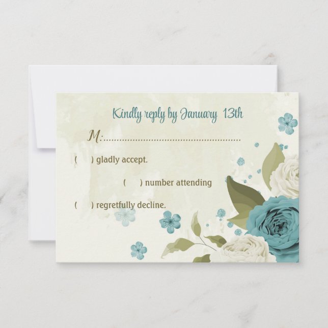 Blaue Blumen Grüne Hochzeit RSVP Karte (Vorderseite)