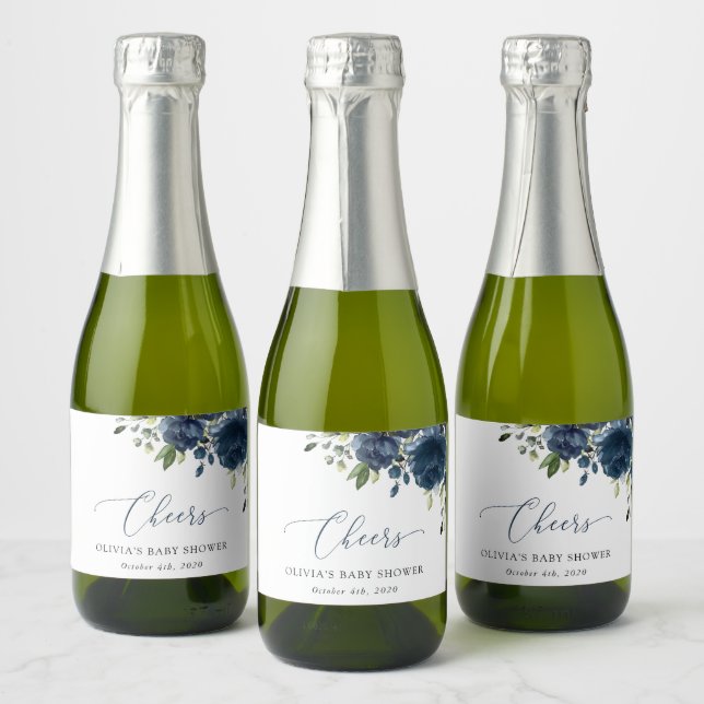 Blaue Blumen, Grünpflanzen, Boho, Babydusche (Flaschen)
