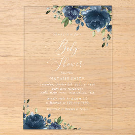 Blaue Blumen, Grünpflanzen, Boho, Babydusche Acryleinladungen