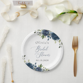 Blaue Blumen, Grünpflanzen, Boho, Brautparty Pappteller