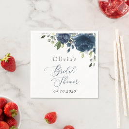 Blaue Blumen, Grünpflanzen, Boho, Brautparty Serviette