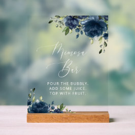 Blaue Blumen, Grünpflanzen, Boho, Mimosa Bar Acrylschild