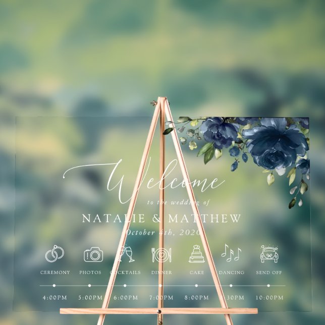 Blaue Blumen, Grünpflanzen, Hochzeitzeitzeitschrif Acrylschild (Neutral)