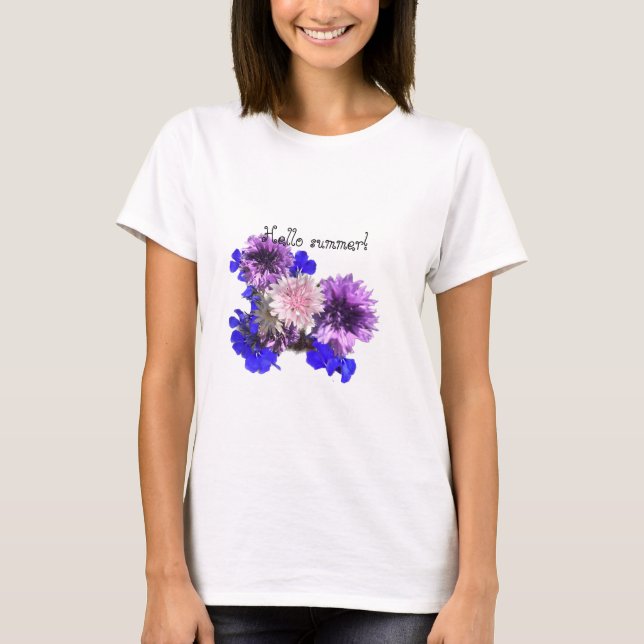 Blaue Blumen, Hallo Sommer! T-Shirt (Vorderseite)