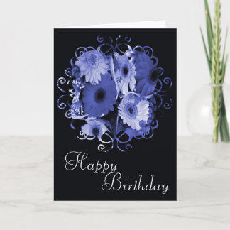 Blaue Blumen Happy Birthday Card Design 1 Karte