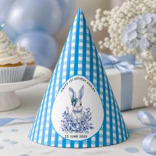 Blaue Blumen-Hasen-Geburtstagsfeier zum 1. Geburts Partyhütchen
