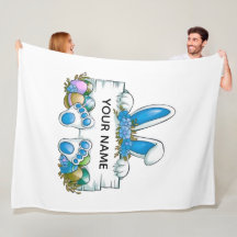 Blaue Blumen-Hasenohren-Osternamensschild Grafik