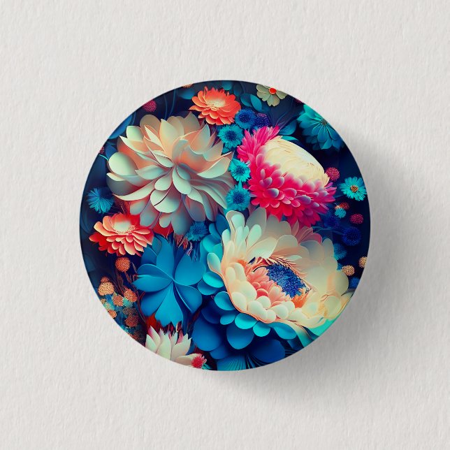 Blaue Blumen Hintergrund-1 Button (Vorderseite)