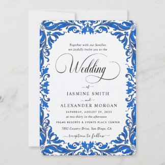 Blaue Blumen Hochzeit einfach Einladung