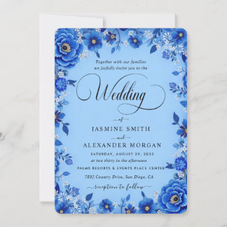 Blaue Blumen Hochzeit einfach Einladung