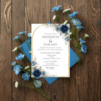 Blaue Blumen Hochzeit Einladung