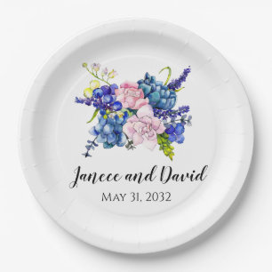 Blaue Blumen Hochzeit Papier Teller Garten Blumen