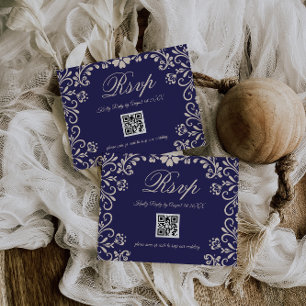 Blaue Blumen Hochzeit QR RSVP Karte