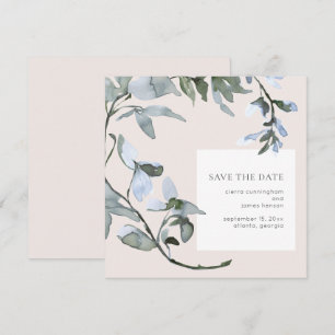 Blaue Blumen-Hochzeit-Save-the-Date-Karte mit Grün Save The Date