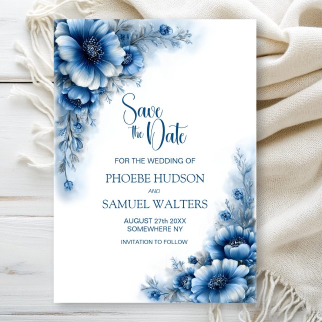 Blaue Blumen Hochzeit Termin vormerken Save The Date (Von Creator hochgeladen)