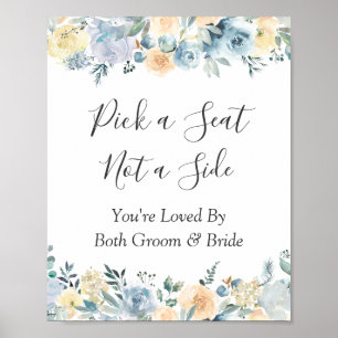 Blaue Blumen Hochzeit Wähle ein Sitzplatz Schild