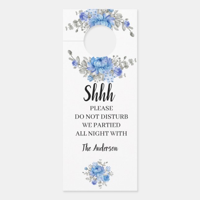 Blaue Blumen Hochzeit Willkommenstor Hanger Türanhänger (Vorderseite)