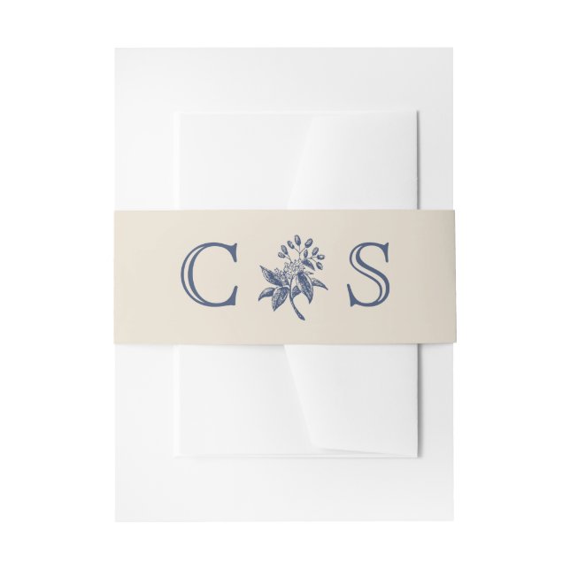Blaue Blumen Hochzeitmonogramm Einladungsbanderole (Vorderseite Beispiel)