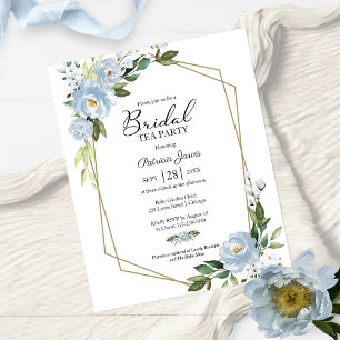 Blaue Blumen Hochzeits-Teeparty Budget Einladung