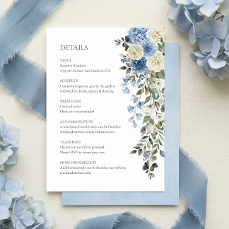 Blaue Blumen Hochzeitsdetails Einlage Begleitkarte