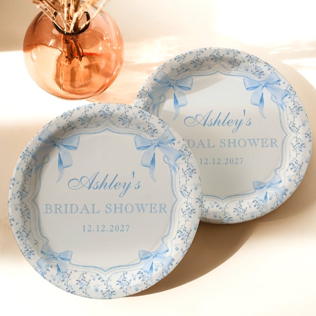 Blaue Blumen-Hochzeitsdusche Pappteller (Von Creator hochgeladen)
