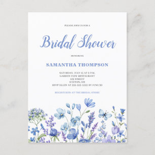 Blaue Blumen Hochzeitsduscheinladung  Postkarte
