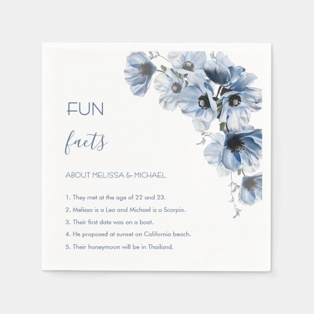 Blaue Blumen Hochzeitsfakten Serviette (Vorderseite)