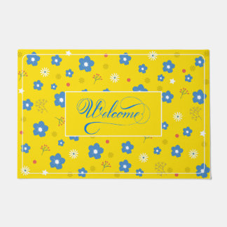 Blaue Blumen im Vordergrund Dekor im Frühjahr Begr Fußmatte
