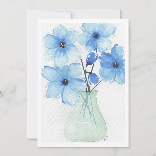 Blaue Blumen in einer Vase-Mitteilungskarten Dankeskarte (Vorderseite)