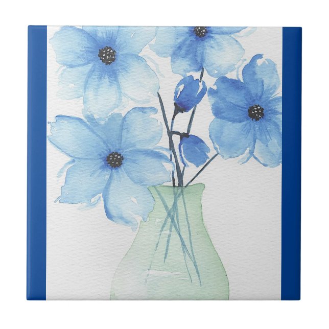 Blaue Blumen in einer Vase-Mitteilungskarten Fliese (Vorderseite)